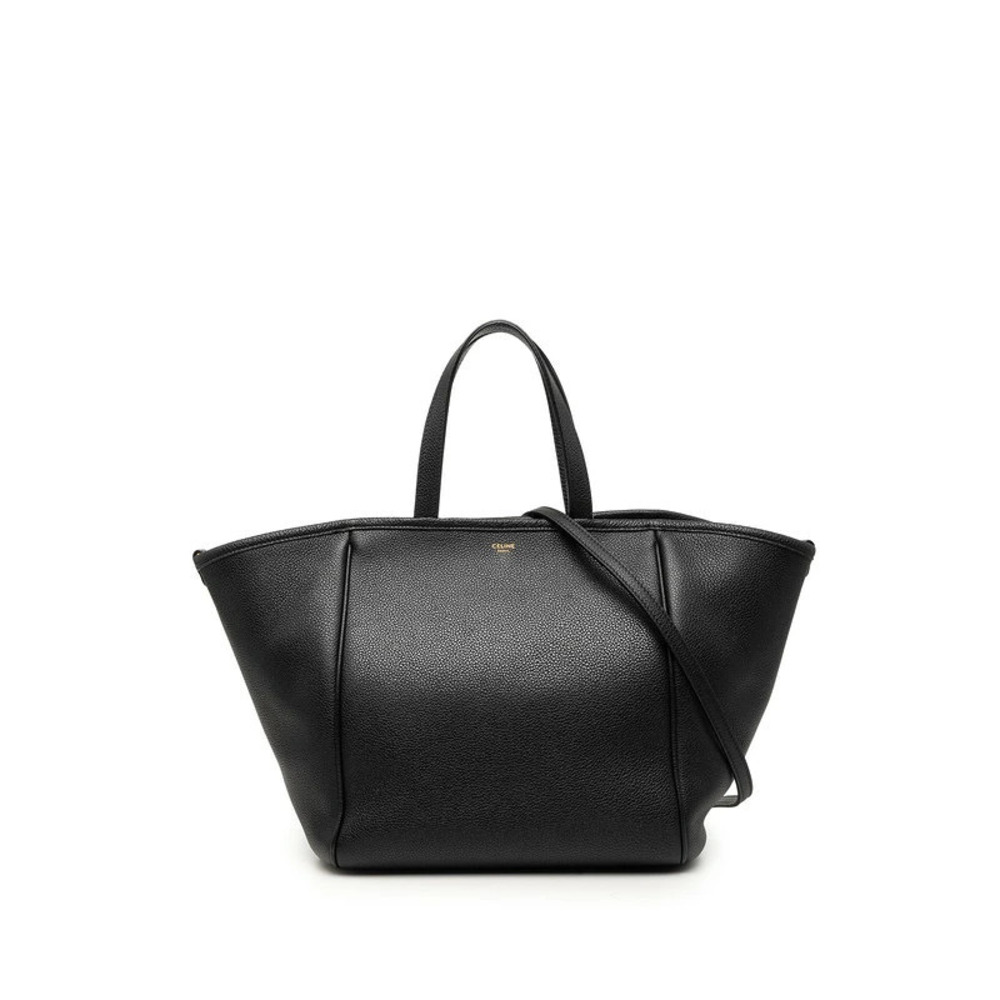Celine Fold Cabas 2way Shoulder Bag Black Leather